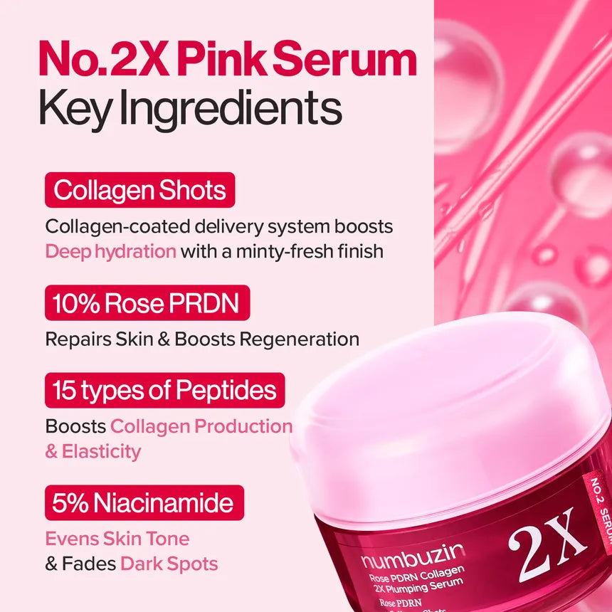 Numbuzin – No.2 Rose PDRN Collagen 2X Plumping Serum, 30ml